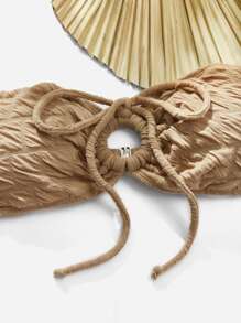 SHEIN Swim Tie Front Bandeau Summer Beach Bikini Set - Khaki - View 3