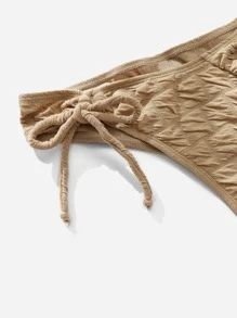 SHEIN Swim Tie Front Bandeau Summer Beach Bikini Set - Khaki - View 4