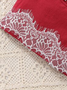 Baby Contrast Lace Tank Top & Shorts - Burgundy - View 7