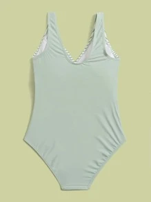 Teen Girls Striped Knot Front One Piece Swimsuit - Multicolor - View 2