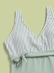 Teen Girls Striped Knot Front One Piece Swimsuit - Multicolor - View 4
