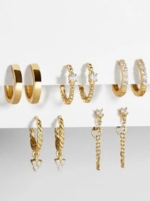 SHEIN VCAY 5對水鑽裝飾耳環 - 金黃色 - 查看 2