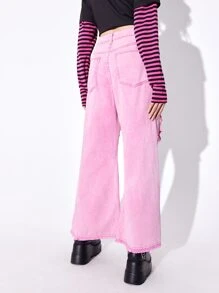 ROMWE Anime Ripped Wide Leg Jeans Without Belt - Pink - View 7