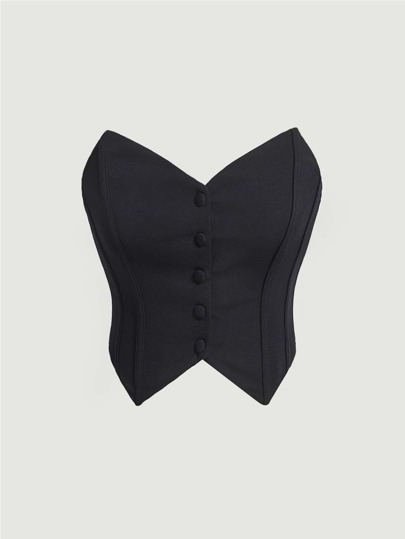 SHEIN MOD Top Tubular Negro Ajustado Con Botones Sin Camisa