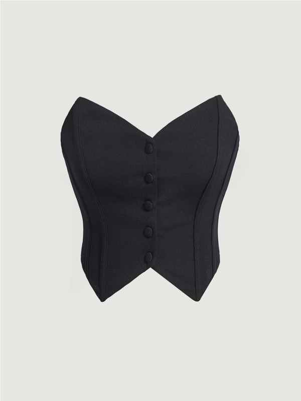 SHEIN MOD Top Tubular Negro Ajustado Con Botones Sin Camisa