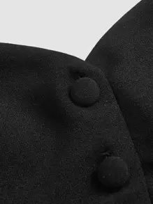 SHEIN MOD Button Front Tube Bodycon Black Top Without Shirt,Black Satin Corset Top, Button Front, Bustier, Sweetheart Neckline, Party, Wedding, Evening, Elegant, Structured, Strapless, Classic, Lounge, Figure Hugging, Minimalist, Formal, Soft Touch, Sleeveless, Versatile, Night Out, Chic, Black - Black - View 3