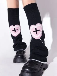 ROMWE J-Fashion Polaina con patrón de corazón - Negro - Ver 4