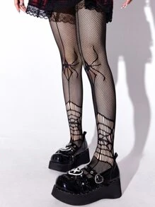 ROMWE Goth Medias de malla con patrón de araña - Negro - Ver 4