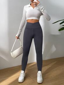 SHEIN EZwear 素色前交叉緊身打底褲
