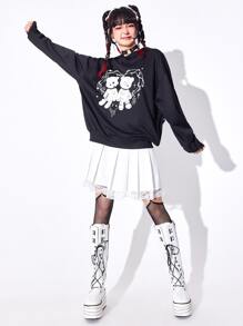 ROMWE Anime Quần áo thể thao nữ Đắp vá Hoạt hình Giải trí - màu đen - Xem 2