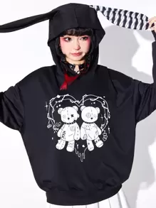 ROMWE Anime Quần áo thể thao nữ Đắp vá Hoạt hình Giải trí - màu đen - Xem 4