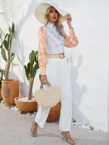 GENKIRA Floral Print Puff Sleeve Shirt - Multicolor - View 5