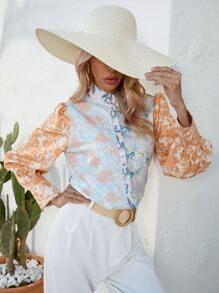 GENKIRA Floral Print Puff Sleeve Shirt - Multicolor - View 6