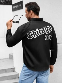 Manfinity Men Plus Letter Graphic Polo Neck Shirt - Black - View 1