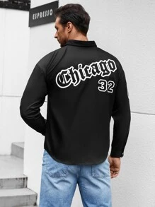 Manfinity Men Plus Letter Graphic Polo Neck Shirt - Black - View 2