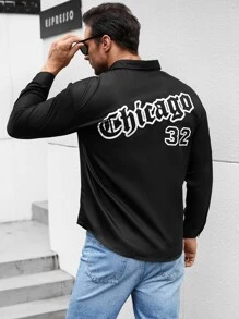 Manfinity Men Plus Letter Graphic Polo Neck Shirt - Black - View 3