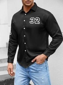 Manfinity Men Plus Letter Graphic Polo Neck Shirt - Black - View 4