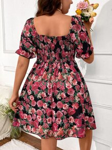 SHEIN Holidaya Vestido con estampado floral de hombros descubiertos de manga con volante - Multicolor - Ver 2