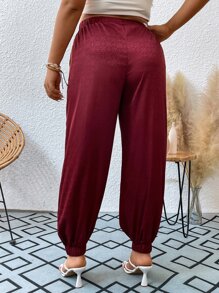 SHEIN LUNE 大碼彈性腰帶蘿蔔褲 - 酒紅色 - 查看 2