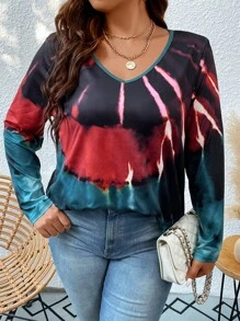 SHEIN LUNE Camiseta de tie dye de cuello V - Multicolor - Ver 3