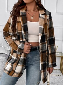 Calvaya Plus Plaid Print Lapel Neck Blazer - Multicolor - View 5