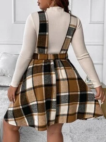 Calvaya Plus Plaid Print Pinafore Dress Without Jumper - Multicolor - View 2