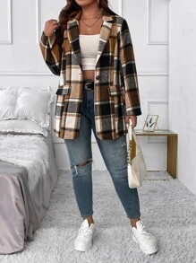 Calvaya Plus Plaid Print Lapel Neck Blazer - Multicolor - View 3