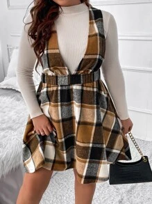 Calvaya Plus Plaid Print Pinafore Dress Without Jumper - Multicolor - View 4