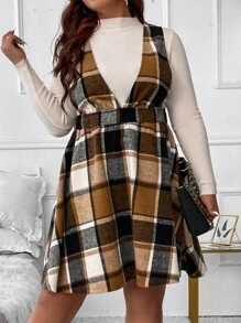 Calvaya Plus Plaid Print Pinafore Dress Without Jumper - Multicolor - View 5