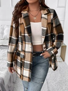 Calvaya Plus Plaid Print Lapel Neck Blazer - Multicolor - View 1