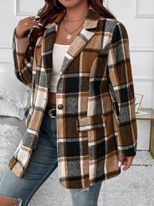 Calvaya Plus Plaid Print Lapel Neck Blazer - Multicolor - View 6