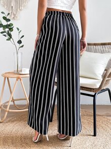 SHEIN VCAY Striped Print Slant Pocket Wide Leg Trousers - Black and White - View 2
