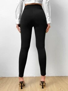 SHEIN Privé Wideband Waist Solid Leggings - Black - View 2