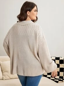 Calvaya Plus Drop Shoulder Cable Knit Cardigan - Apricot - View 2