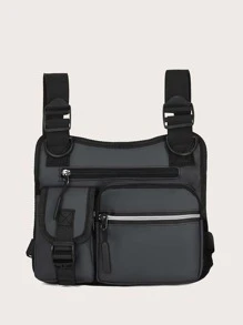 Men Pocket Front Chest Rig Bag - Grey - View 2