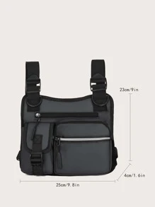 Men Pocket Front Chest Rig Bag - Grey - View 3
