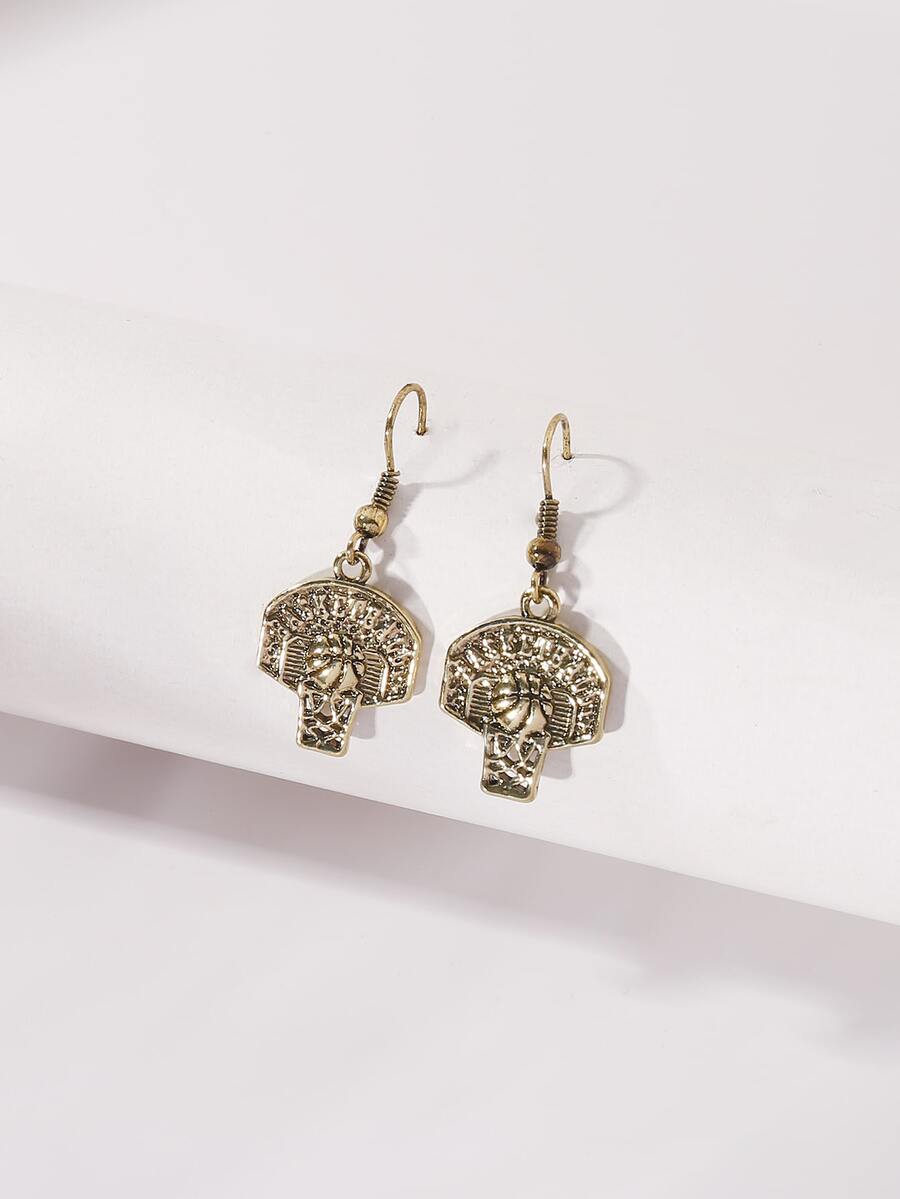1pair European And American Retro Alloy Basketball & Backboard Shaped Earrings With "Basketball" Print, Gift For Women On Festival - Yellow Gold - View 1