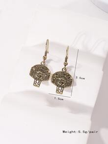 1pair European And American Retro Alloy Basketball & Backboard Shaped Earrings With "Basketball" Print, Gift For Women On Festival - Yellow Gold - View 3