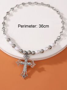 鑽石和人造珍珠裝飾的迷人項鍊 - 銀色 - 查看 6