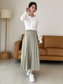 DAZY 高腰百褶裙 - 薄荷綠 - 查看 4