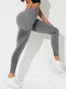 Yoga Futuristic Heather Grey Yoga Leggings Seamless Tummy Control Gym Tights With Side Phone Pocket - Light Grey - View 2