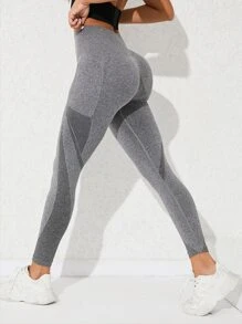 Yoga Futuristic Heather Grey Yoga Leggings Seamless Tummy Control Gym Tights With Side Phone Pocket - Light Grey - View 3