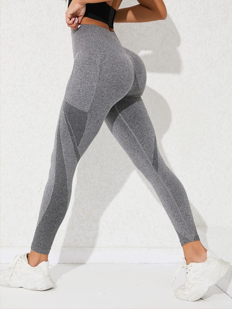 Yoga Futuristic Mallas de yoga gris brezo Medias de gimnasia con control de barriga sin costuras con bolsillo lateral para teléfono - Gris Claro - Añade 3