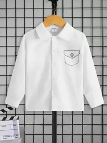 SHEIN Toddler Boys Flap Pocket Print Shirt - White - View 1