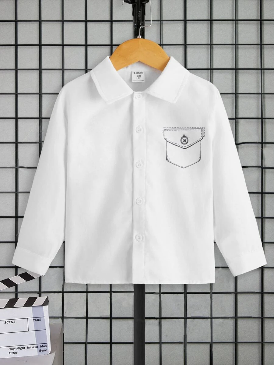 SHEIN Toddler Boys Flap Pocket Print Shirt - White - View 1