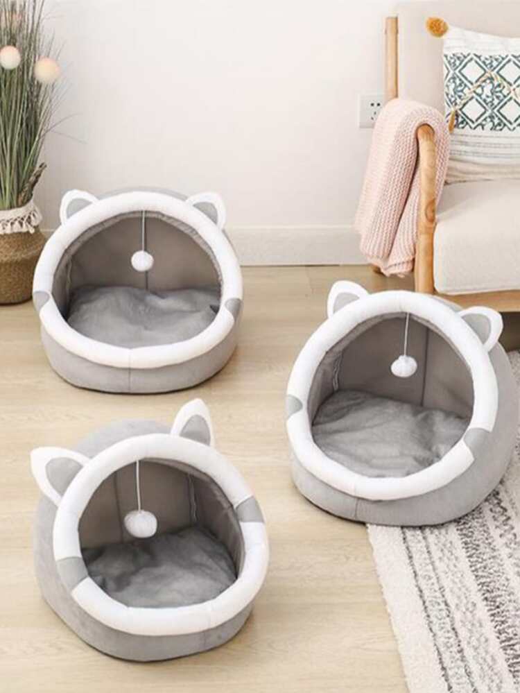 1 pieza de cama para mascotas con diseño de orejas de gato para gatos para dormir - Gris - Añade 8