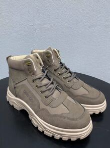 Men Lace-up Front Hiking Boots - Khaki - View 2