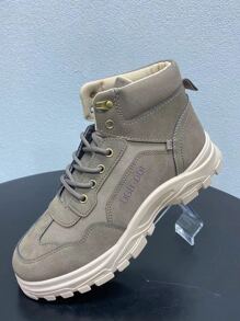 Men Lace-up Front Hiking Boots - Khaki - View 3