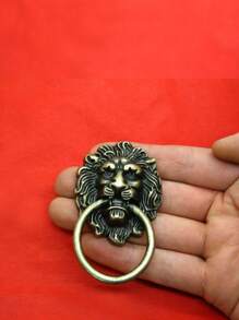 4入組古董獅子頭形狀門圓環和櫥櫃手柄復古鋅合金抽屜把手手柄 - 銅色 - 查看 3