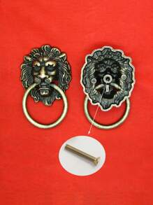 4入組古董獅子頭形狀門圓環和櫥櫃手柄復古鋅合金抽屜把手手柄 - 銅色 - 查看 6